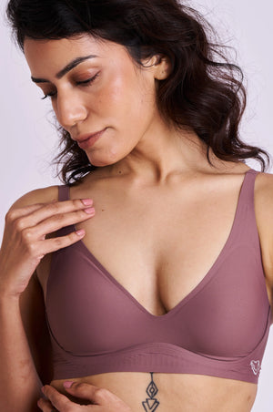 All Day Jelly Bra in Mauve — close-up of the smooth seam-free cup, by BareNue